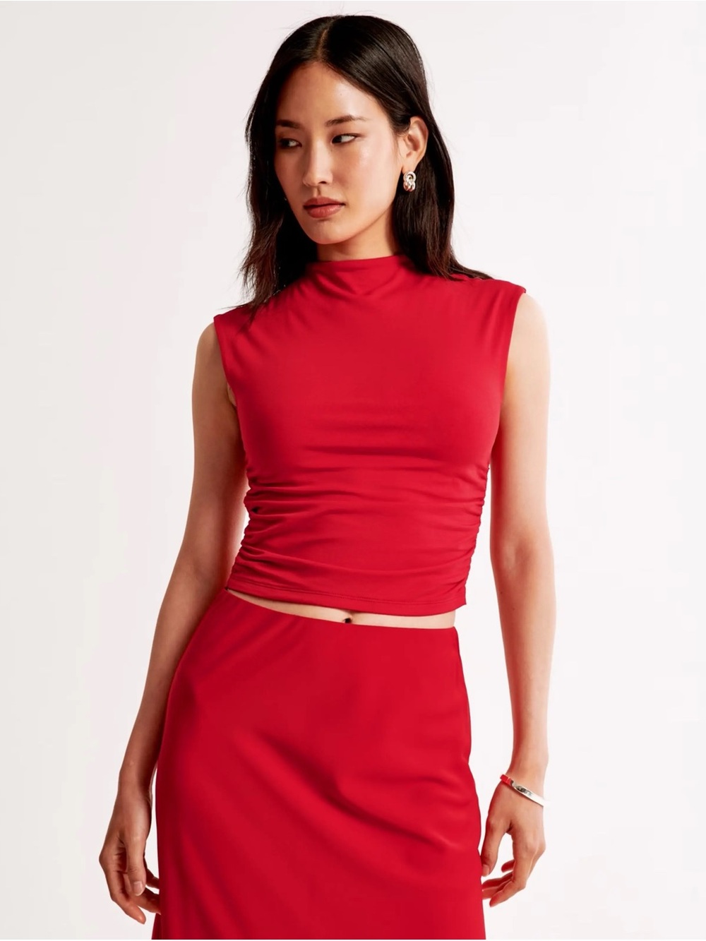 Abercrombie Paloma Mock Neck Top in Red